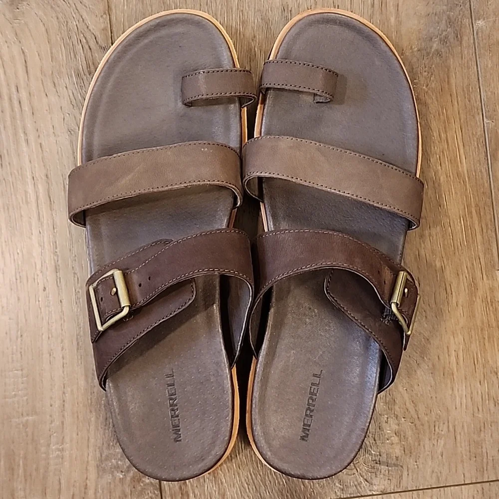Merrell Juno Buckle Slide Sandal Espresso Toe Loop Leather Women's size 10